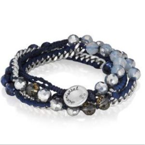 Bead & ribbon multi wrap bracelet ( navy)